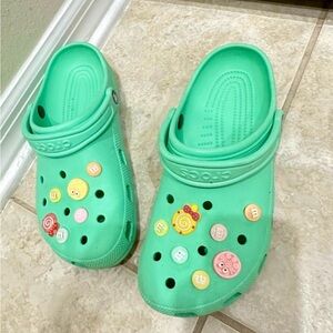 Aqua blue green crocs (M9/W11) Crocs with jibbitz